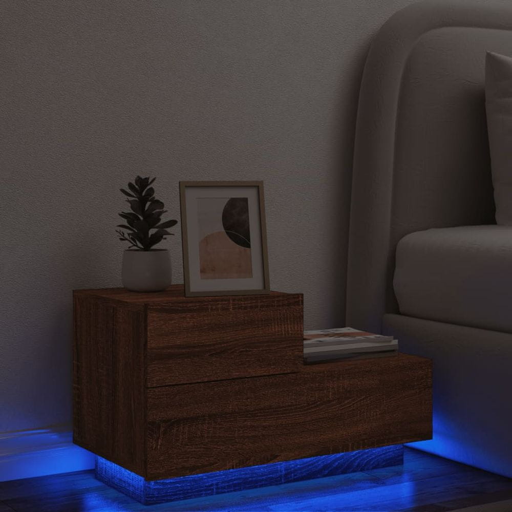 Vidaxl Nočný stolík s LED svetlami hnedý dub 70x36x40,5 cm